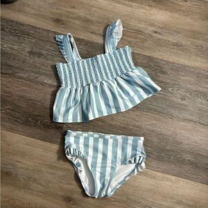New Carter Girls Blue and White Striped Swimsuit Set Sz 5T